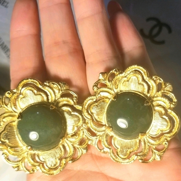 STEPHEN DWECK Jade HUGE RUNWAY Sterling Earrings - Picture 4 of 7
